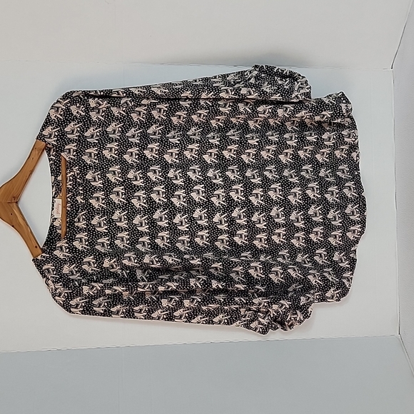 Pixley Women's Black Tan Elephants Roll Tab Top, M - Picture 1 of 7